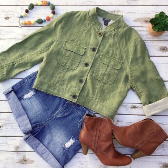 Kenneth Cole Reaction Jackets & Blazers - Kenneth Cole Reaction Green Cropped Linen Jacket